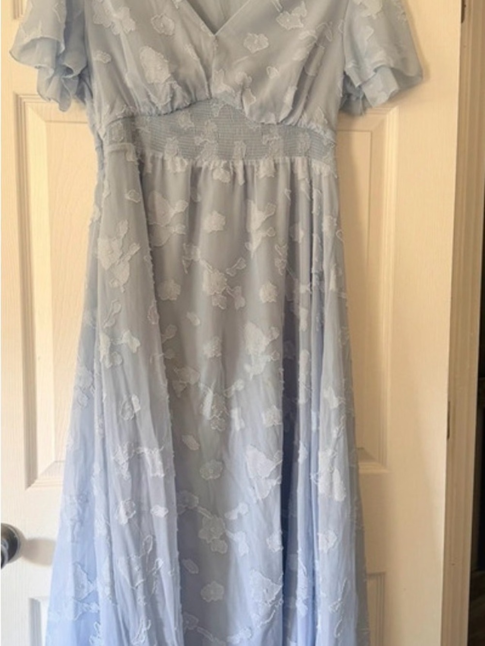 Simplee Apparel Light Blue Floral Lace Maxi Dress